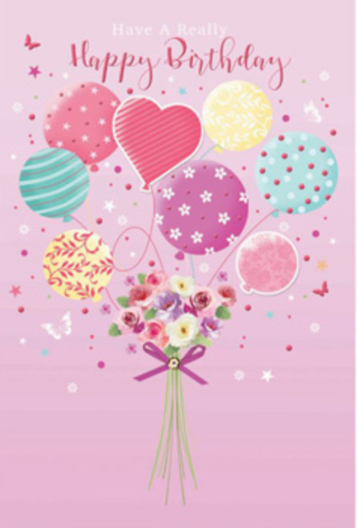 This charming birthday image feels like a celebration floating above Woolwich town centre, where balloons, blooms, and a touch of magic all come together. The background is a soft, soothing pink, creating the impression of a pastel sky just before sunset by the river. In the centre, a cluster of pastel balloons lifts upward, gently overlapping one another in an airy bouquet. Each balloon has its own decorative flair: some curl with candy-like stripes, others sparkle with polka dots that seem to sway, and a few show subtle floral or swirling designs. Their colours-pale sunshine yellow, blush pink, sea-green, and lavender-blend as harmoniously as the varied shopfronts along Powis Street, each one adding character without overpowering the rest. Where the slender balloon strings meet, a hand-tied bouquet of petite roses and soft, daisy-like flowers forms a graceful base. The blossoms are shaded from cream to rose and mauve, their petals appearing velvety and gently ruffled, as if freshly arranged that morning by a local Woolwich florist. A rich purple bow secures the stems, catching the modelled light in delicate highlights and shadows that hint at silky texture. Around this central arrangement, tiny butterflies and star details scatter like confetti, lending a dreamy, suspended-in-time feel, comparable to the quiet moments after a birthday song has faded. The composition combines playfulness with refinement, suggesting not only the cheer of balloons and flowers, but also the care and expertise behind a thoughtfully crafted birthday gift. It captures the warmth of sending heartfelt wishes to someone special in Woolwich and nearby riverside neighbourhoods.